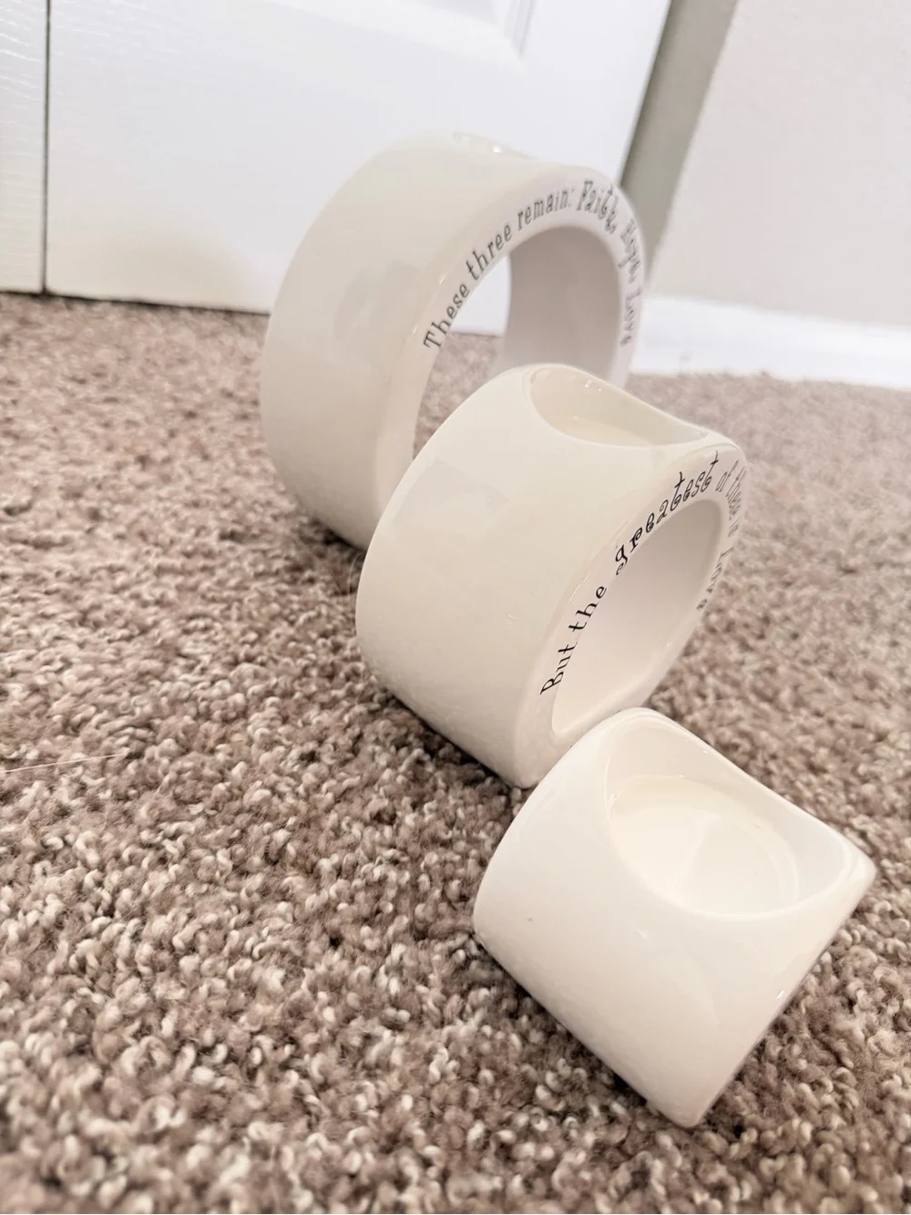 Faith Hope Love White Ceramic Nesting Candle Holders - Set of 3